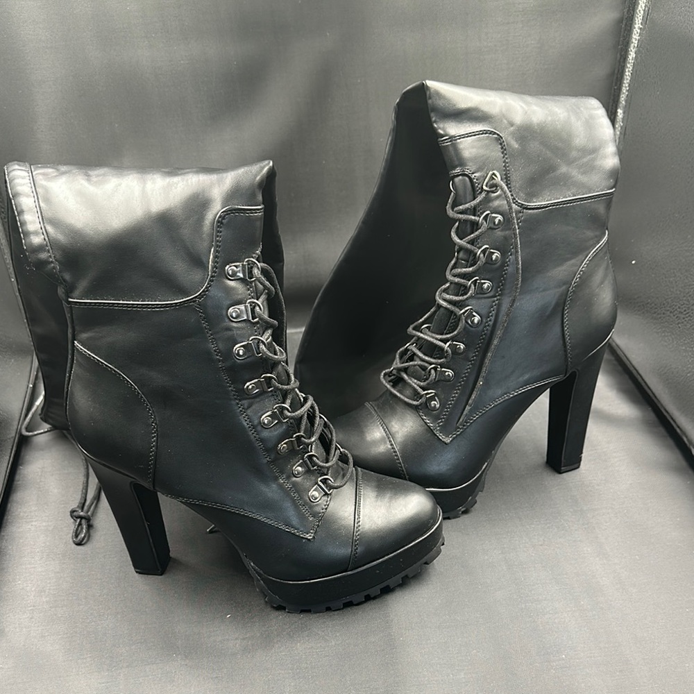 Black Lace-Up High Heel Boots